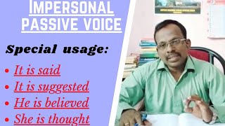 Impersonal Passive VoiceGrammar [upl. by Bollinger]