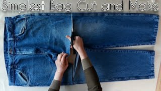 Simplest denim bag cut and make  bag from jeans  easy two—step bag [upl. by Ainesej]