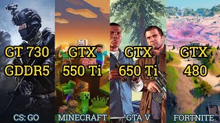 Geforce GT 730 vs GTX 550 Ti vs GTX 650 Ti vs GTX 480  4 GAMES 2021 [upl. by Elvera259]