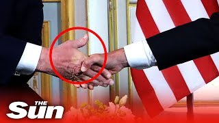 Macron shakes Trumps hand so hard it leaves a mark [upl. by Cacilie]