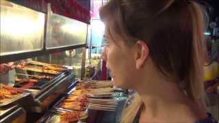 Tour of Yangshuo night life visiting a night market and eating Chinese street food 阳朔夜市和街头食品 China [upl. by Ruskin]