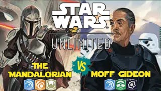 The Mandalorian VS Moff Gideon Starter deck  Star Wars Unlimited Gameplay [upl. by Gilud]