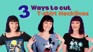 T Shirt Cutting Tutorial  Cut Necklines 3 Ways Boat Neck Vneck Off the Shoulder [upl. by Yerffoj784]