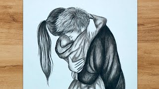 How to Draw a Couple Hugging for Beginners Pencil Drawing Tutorial [upl. by Peednas]