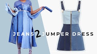 DIY Jeans to Denim Jumper Dress  Summer Upcycles [upl. by Hellman]