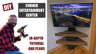 DIY Corner Entertainment Center  Floating Corner Shelves [upl. by Ahsuatan304]