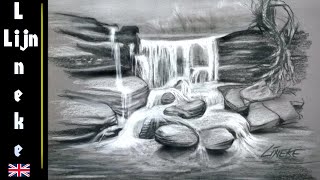 Easy WATERFALL for beginners Charcoal drawing [upl. by Judsen199]