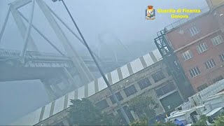 New video of Genoa bridge collapse released by Italian police [upl. by Llerrom589]