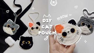 ♡ Crochet Cat Pouch Tutorial  3in1 Pattern  Plus Silver Button Unboxing ♡ [upl. by Ynittirb]