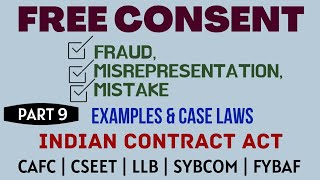 Fraud  Misrepresentation  Mistake  Free Consent  Indian Contract Act  Caselaws  Example [upl. by Nirot]