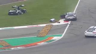 FULL VIDEO Porsche GT2RS crashes into a Pagani Huayra at Monza Race Track BETTER QUALITY [upl. by Selym]