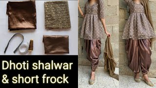 Dhoti salwar cutting and stitching  Dhoti pants and short frock tutorial [upl. by Hitoshi]