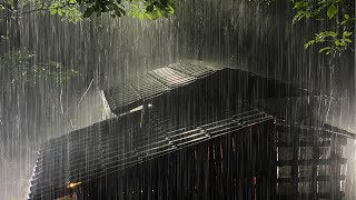 Fall into Sleep in Under 3 Minutes with Heavy Rain amp Thunder on a Metal Roof of Farmhouse at Night [upl. by Attenor]