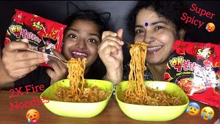 2X SPICY SAMYANG FIRE NOODLES CHALLENGE  Eating Show  Indian Mukbang  MaddyEats [upl. by Venn]