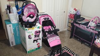 Disney Minnie Mouse stroller car seat open box amp assembling [upl. by Ittocs]