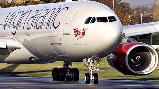 Virgin Atlantic amp American A330300  Closeup Takeoffs at Manchester Airport  Plane spotting [upl. by Maurer]