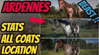 Red Dead Redemption 2 Ardennes Beast  LOCATION amp ALL COATS amp STATS GOOD HORSE GUIDE [upl. by Erskine]