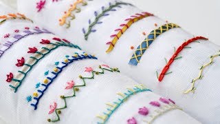 14 Hand Embroidery Borders for Beginners  Basic Embroidery Stitches [upl. by Yttocs]