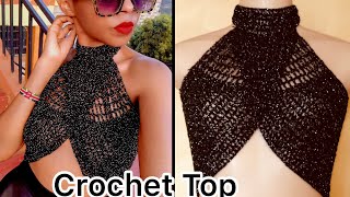 Crochet Halter Neck Top  Fancy Neck Wrap Crop Top [upl. by Sirdna]