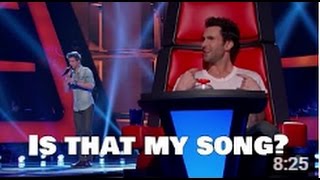 5 contestants on the voice who auditioned with a coaches song [upl. by Yci517]