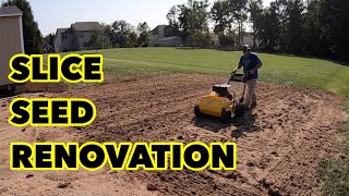 Lawn Renovation WITHOUT Grading  SLIT SEEDER amp PLUGGER [upl. by Nawek791]