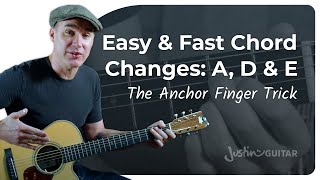 A D and E  Easy Chord Changes Using Anchor Fingers [upl. by Eive100]