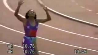 W 100m  Florence GriffithJoyner  1049  Indianapolis USA  1988  World Record [upl. by Nylrahs]