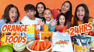 WE ONLY ATE ORANGE FOOD FOR 24 HOURS family challenge 🥵 [upl. by Catharina]