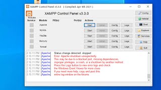 XAMPP Error Apache shutdown unexpectedly Fix [upl. by Summons553]