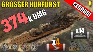 DAMAGE RECORD Grosser Kurfürst 374k Damage  World of Warships Gameplay [upl. by Hael]