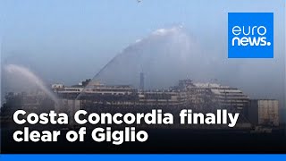 Costa Concordia finally clear of Giglio destined for dismemberment  euronews 🇬🇧 [upl. by Irtak]