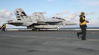 EA18G Growler Aircraft Launch and Recover aboard USS Gerald R Ford [upl. by Liponis]