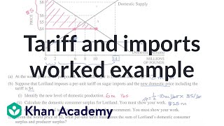 Tariff and imports worked example  APⓇ Microeconomics  Khan Academy [upl. by Mulcahy]