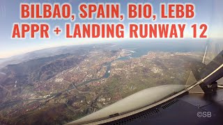 Bilbao airport Spain Approach  landing runway 12 BIO  LEBB Airbus A320 cockpit view ATCATIS [upl. by Snapp]