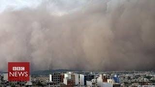 Moment freak sandstorm hit Iranian capital Tehran  BBC News [upl. by Einnoj473]