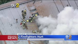 Mayday Call Heard Over Scanners As Firefighters Fall Battling Apartment Blaze In Glendale [upl. by Aryk]