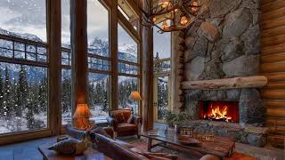 Cozy Ambience  Winter House  Crackling Fire amp Snow Falling  ASMR [upl. by Emlynne556]