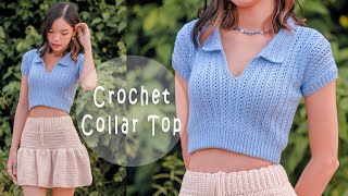 Crochet Ribbed Collar Top Tutorial  Crochet Collar Top  Chenda DIY [upl. by Shanleigh]