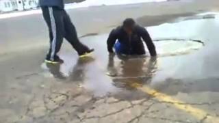 Guy Jumps and Falls into deep puddle Very Funny [upl. by Gnouhk]