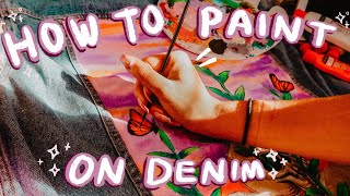 HOW TO PAINT ON DENIM  JEANS Custom With Acrylic amp Fabric Paint  Francesca Grace [upl. by Allanson416]