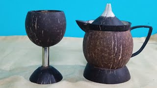 How to make coconut shell wine glass and teapot [upl. by Tshombe]