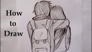 HOW TO DRAW A COUPLE hugging from behind [upl. by Arodasi]