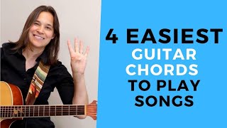 4 EASIEST Absolute Beginner Guitar Chords To Play REAL Songs [upl. by Anerres]