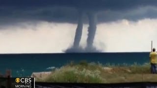 Double waterspouts spotted over Lake Michigan [upl. by Gilus]