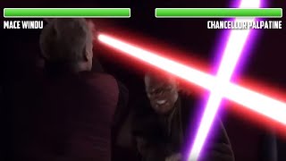 Mace Windu vs Palpatine WITH HEALTHBARS  HD  Star Wars Episode III Revenge of the Sith [upl. by Bergstrom607]