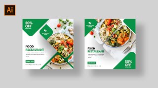 Modern Social Media Banner  Food Restaurant  Adobe Illustrator Tutorial [upl. by Nivlem990]