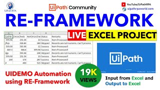 REFramework Live Excel Project UiPath  UiPath Robotic Enterprise Framework  UiPath RPA [upl. by Nevarc]