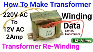 How To Make 12V 2A Transformer or Transformer ReWinding at home 12V 2Amp Transformer Winding Data [upl. by Asaph608]