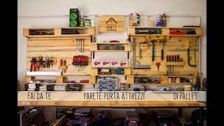 🏚 FAI DA TE 🛠 PARETE PORTA ATTREZZI DI PALLET 💡 [upl. by Sams]