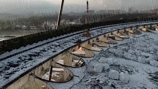 Dramatic video shows Russia stadium collapse with worker on roof [upl. by Cita]